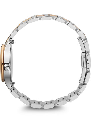 Angle shot of Victorinox 241842 Silver Dial Gold Stainless Steel Womens Watch on white background