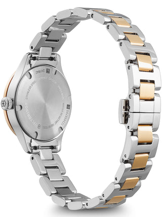 Angle shot of Victorinox 241842 Silver Dial Gold Stainless Steel Womens Watch on white background