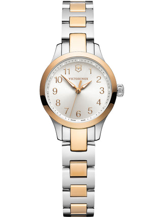 Front view of Victorinox 241842 Silver Dial Gold Stainless Steel Womens Watch on white background