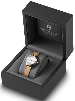 Angle shot of Victorinox 241879 Mother Of Pearl Dial Rose Gold Stainless Steel Womens Watch on white background