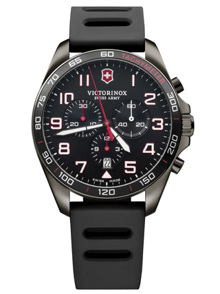 Front view of Victorinox Chronograph 241889 Black Unisex Watch on white background