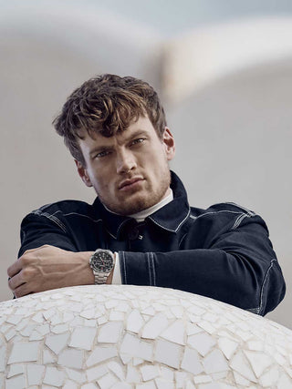 Angle shot of Victorinox Chronograph 241899 Black Dial Silver Stainless Steel Unisex Watch on white background