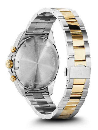 Angle shot of Victorinox Chronograph 241902 Grey Dial Gold Stainless Steel Unisex Watch on white background