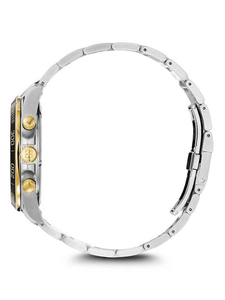 Angle shot of Victorinox Chronograph 241902 Grey Dial Gold Stainless Steel Unisex Watch on white background