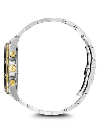 Angle shot of Victorinox Chronograph 241903 Silver Dial Gold Stainless Steel Unisex Watch on white background