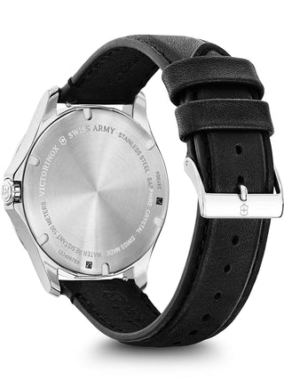 Angle shot of Victorinox 241904 Black Leather Unisex Watch on white background