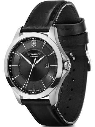 Angle shot of Victorinox 241904 Black Leather Unisex Watch on white background