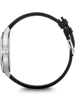 Angle shot of Victorinox 241905 Silver Dial Black Leather Unisex Watch on white background