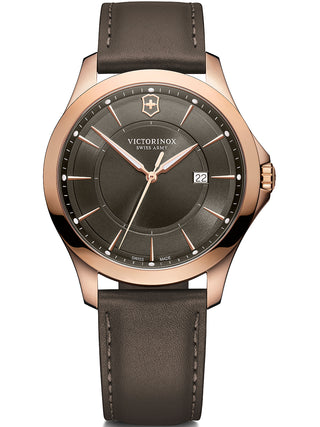 Front view of Victorinox 241908 Grey Leather Unisex Watch on white background