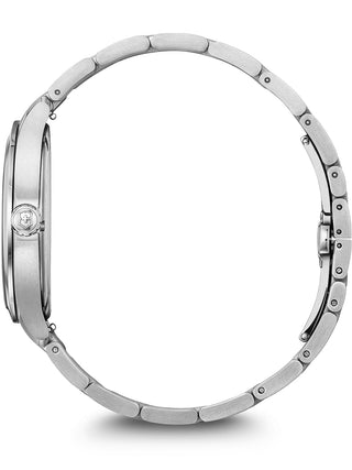 Angle shot of Victorinox 241909 Black Dial Silver Stainless Steel Unisex Watch on white background