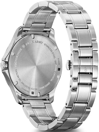 Angle shot of Victorinox 241910.1 Blue Dial Silver Stainless Steel Unisex Watch on white background