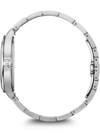 Angle shot of Victorinox 241910 Blue Dial Silver Stainless Steel Unisex Watch on white background