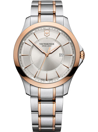Front view of Victorinox 241912 Silver Dial Rose Gold Stainless Steel Unisex Watch on white background