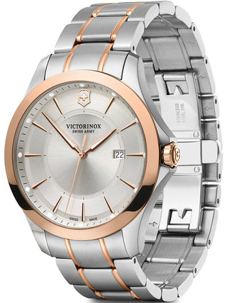 Angle shot of Victorinox 241912 Silver Dial Rose Gold Stainless Steel Unisex Watch on white background