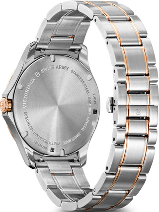 Angle shot of Victorinox 241913 Black Dial Rose Gold Stainless Steel Unisex Watch on white background