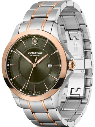 Angle shot of Victorinox 241913 Black Dial Rose Gold Stainless Steel Unisex Watch on white background