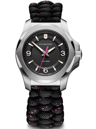 Front view of Victorinox 241918 Black Textile Womens Watch on white background