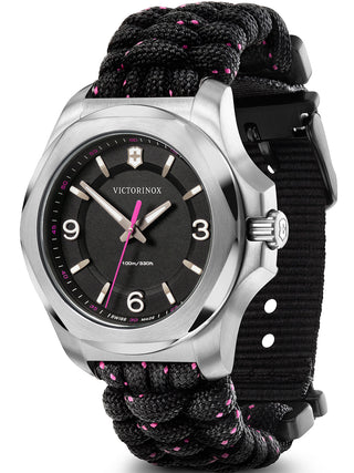Angle shot of Victorinox 241918 Black Textile Womens Watch on white background