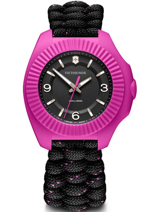 Angle shot of Victorinox 241918 Black Textile Womens Watch on white background