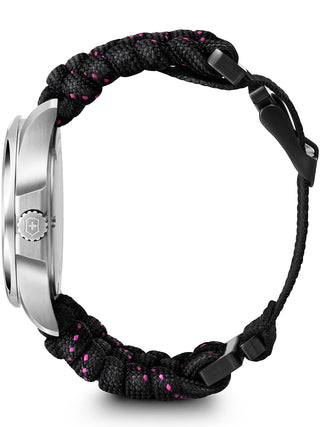 Angle shot of Victorinox 241918 Black Textile Womens Watch on white background