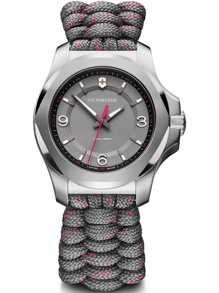 Front view of Victorinox 241920 Grey Textile Womens Watch on white background
