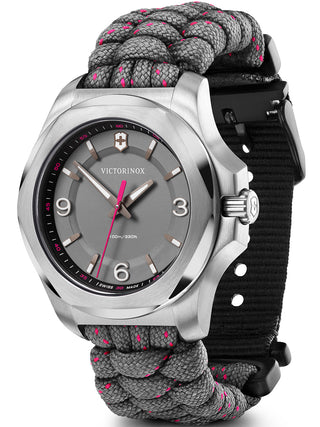 Angle shot of Victorinox 241920 Grey Textile Womens Watch on white background