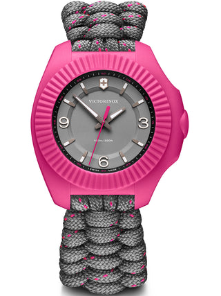 Angle shot of Victorinox 241920 Grey Textile Womens Watch on white background