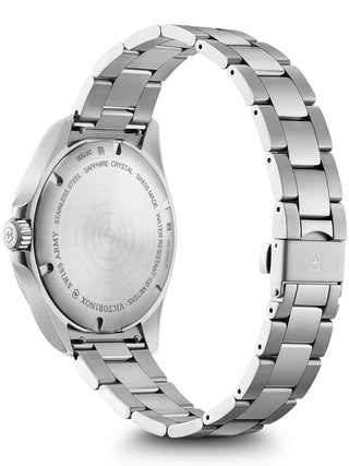 Angle shot of Victorinox 241930 Black Dial Silver Stainless Steel Unisex Watch on white background