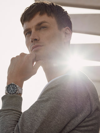 Angle shot of Victorinox 241930 Black Dial Silver Stainless Steel Unisex Watch on white background
