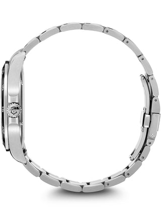 Angle shot of Victorinox 241930 Black Dial Silver Stainless Steel Unisex Watch on white background
