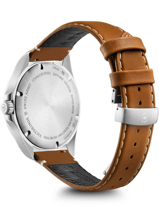 Angle shot of Victorinox 241931 Silver Dial Brown Leather Unisex Watch on white background