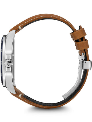Angle shot of Victorinox 241931 Silver Dial Brown Leather Unisex Watch on white background