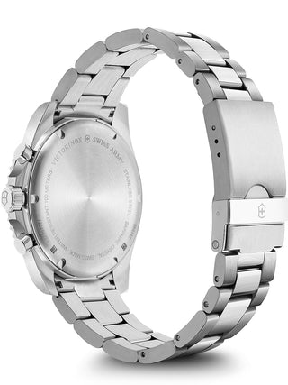 Angle shot of Victorinox Chronograph 241946 Green Dial Silver Stainless Steel Unisex Watch on white background