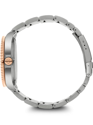 Angle shot of Victorinox 241950 Blue Dial Rose Gold Stainless Steel Unisex Watch on white background