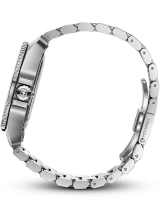 Angle shot of Victorinox 241978 Black Dial Silver Stainless Steel Unisex Watch on white background