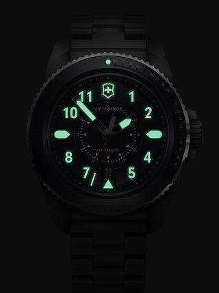 Angle shot of Victorinox 241978 Black Dial Silver Stainless Steel Unisex Watch on white background