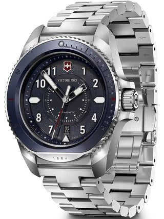 Angle shot of Victorinox 241978 Black Dial Silver Stainless Steel Unisex Watch on white background