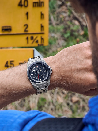 Angle shot of Victorinox 241978 Black Dial Silver Stainless Steel Unisex Watch on white background