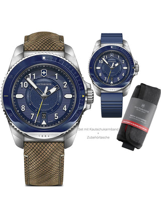 Front view of Victorinox 241980.1 Blue Dial Brown Leather Unisex Watch on white background
