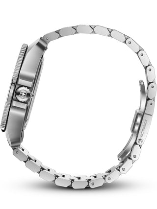 Angle shot of Victorinox 242009 Black Dial Silver Stainless Steel Unisex Watch on white background
