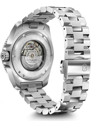 Angle shot of Victorinox 242010 Blue Dial Silver Stainless Steel Unisex Watch on white background