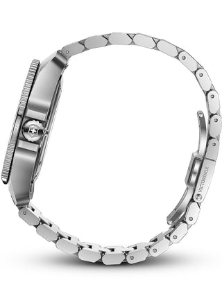 Angle shot of Victorinox 242010 Blue Dial Silver Stainless Steel Unisex Watch on white background