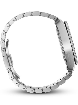 Angle shot of Victorinox 242010 Blue Dial Silver Stainless Steel Unisex Watch on white background