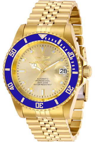 Front view of Invicta Pro Diver INV29185 Gold Stainless Steel Mens Watch on white background