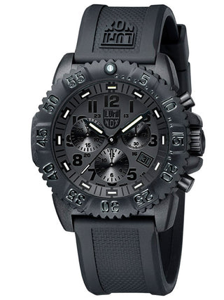Angle shot of Luminox Chronograph XS.3081.BO.F Black Silicone Unisex Watch on white background