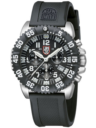 Angle shot of Luminox Chronograph XS.3181.L Black Silicone Unisex Watch on white background