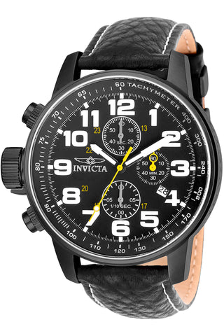 Front view of Invicta I-Force Chronograph INV3332 Black Leather Mens Watch on white background