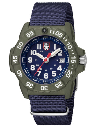Angle shot of Luminox XS.3503.ND Blue Nylon Unisex Watch on white background