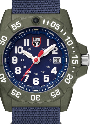 Front view of Luminox XS.3503.ND Blue Nylon Unisex Watch on white background