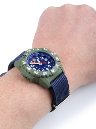 Angle shot of Luminox XS.3503.ND Blue Nylon Unisex Watch on white background